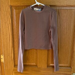 Evry Jewels Taupe Brown Long Sleeve Crop Top Womens Small NWT Cotton Blend